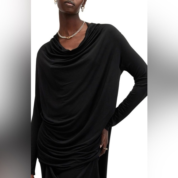 Allsaints Amei Draped Long Sleeve Minidress Size US4 Black - Picture 3 of 9
